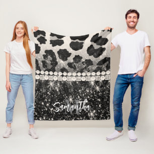 Couverture Polaire Empreinte de léopard Parties scintillant argent