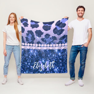 Couverture Polaire Empreinte de léopard Parties scintillant bleue