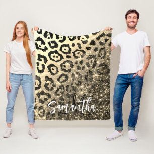 Couverture Polaire Empreinte de léopard Parties scintillant d'or