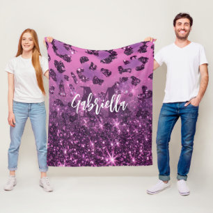 Couverture Polaire Empreinte de léopard Parties scintillant violet
