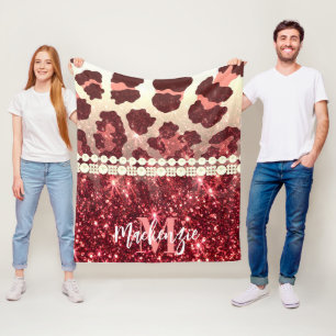 Couverture Polaire Empreinte de léopard rose et Parties scintillant