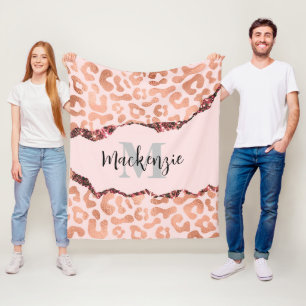 Couverture Polaire Empreinte de léopard rose Gold Parties scintillant