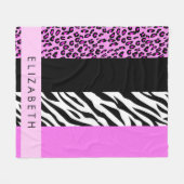 Couverture Polaire Empreinte de léopard, Zebra Print, Rose, Votre nom (Devant (Horizontal))