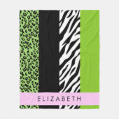 Couverture Polaire Empreinte de léopard, Zebra Print, Vert, Votre nom (Devant)