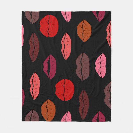 Couverture Polaire Empreinte de lèvres, baisers rose rouge. (Devant)
