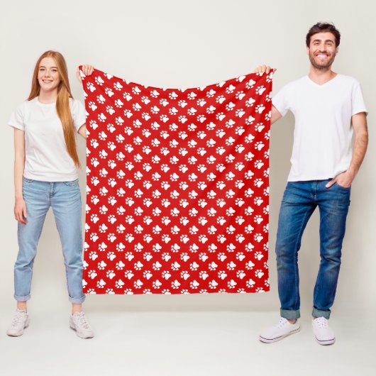 Couverture Polaire Empreinte de patte rouge et blanche (En situation)
