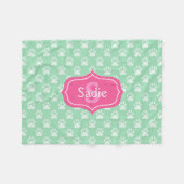 Couverture Polaire Empreintes de patte vert menthe et monogramme & no (Devant (Horizontal))