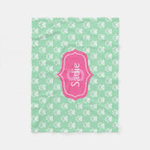 Couverture Polaire Empreintes de patte vert menthe et monogramme & no (Devant)