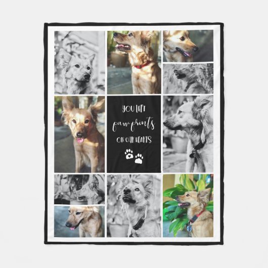 Couverture Polaire Empreintes de pattes dans nos coeurs Collage commé (Devant)