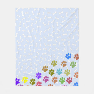 Couverture Polaire Empreintes de pattes de chiot coloré et os bleu cl