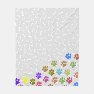 Couverture Polaire Empreintes de pattes de chiot coloré et os gris cl