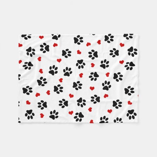 Couverture Polaire Empreintes de pattes et coeurs (Devant (Horizontal))