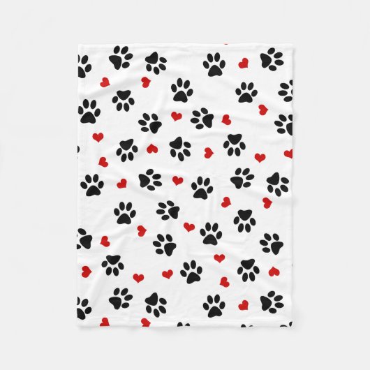 Couverture Polaire Empreintes de pattes et coeurs (Devant)