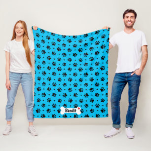 Couverture Polaire Empreintes de pattes et Motifs de Coeurs de Chien
