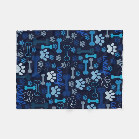 Couverture Polaire Empreintes de pattes et os bleus (Devant (Horizontal))
