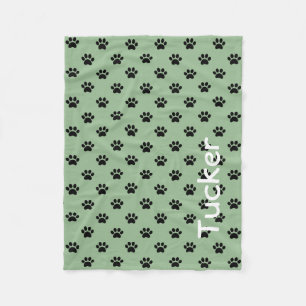 Couverture Polaire Empreintes de pattes noirs sur Soft Sage Green Per