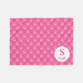 Couverture Polaire Empreintes de pattes roses Motif avec Monogramme & (Devant (Horizontal))