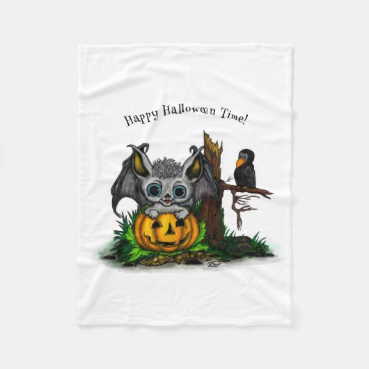 Couverture Polaire En attente d'Halloween, Bat mignonne et Corbeau (Devant)