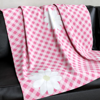 Couverture Polaire En vichy rose mignonne Vérifier Motif Fleur margue