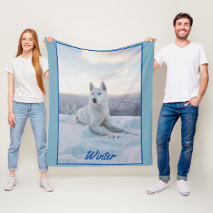 Couverture Polaire Enchanter White Husky Dog dans la neige