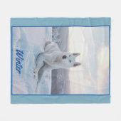 Couverture Polaire Enchanter White Husky Dog dans la neige (Devant (Horizontal))