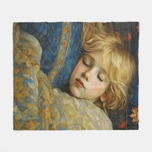Couverture Polaire Enfant dormant rêvé dans une courtepointe fleurie (Devant (Horizontal))