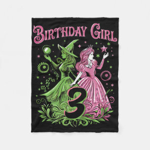 Couverture Polaire Enfants 3e Anniversaire Sorcière rose et verte 3 A
