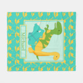 Couverture Polaire Enfants Cute Dinosaures Bleu (Devant (Horizontal))