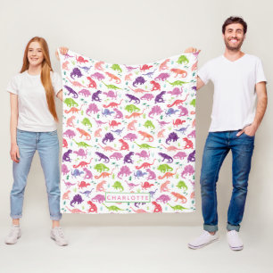 Couverture Polaire Enfants Dinosaures personnalisées Pink Purple Girl