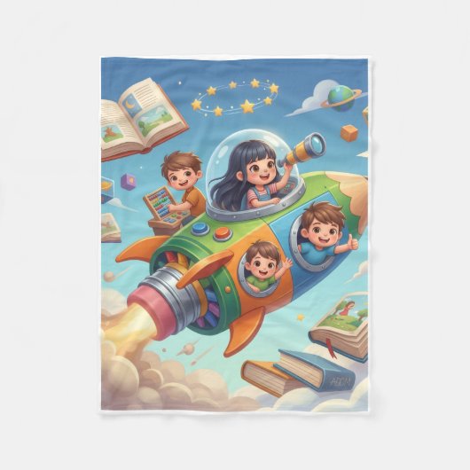 Couverture Polaire Enfants explorant l'espace à travers une fusée de (Devant)