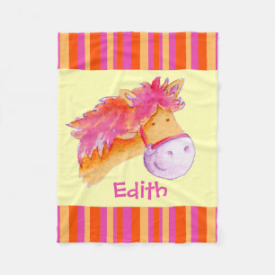Couverture Polaire Enfants filles nommé pony jaune rayures vives