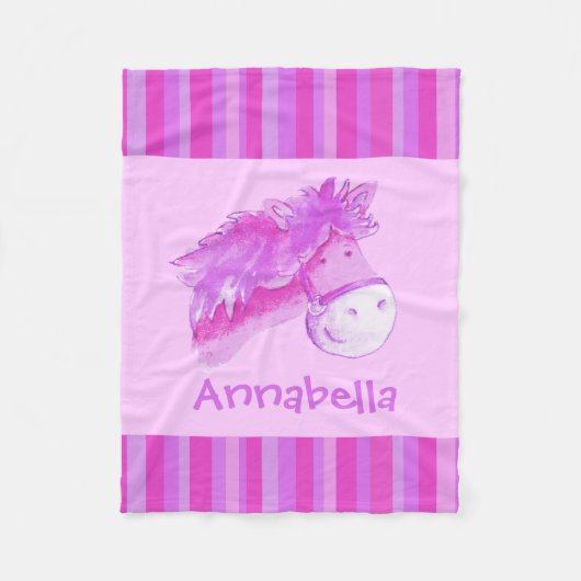 Couverture Polaire Enfants filles nommé pony rose violet rayures vive (Devant)