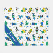 Couverture Polaire Enfants Joyeux Petit Robots Blanche Ceinture Fleec (Devant (Horizontal))