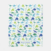 Couverture Polaire Enfants Personnalisés Dinosaur Bleu Vert Blanc (Devant)