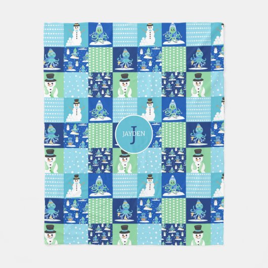 Couverture Polaire Enfants Pieuvre Sports d'hiver Patchwork Personnal (Devant)