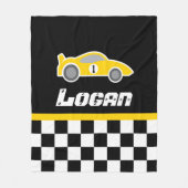 Couverture Polaire Enfants voiture jaune à damiers drapeau nom couver (Devant)