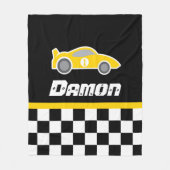 Couverture Polaire Enfants voiture jaune à damiers drapeau nom couver (Devant)