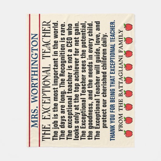 Couverture Polaire ENSEIGNANT EXCEPTIONNEL Merci (Devant)