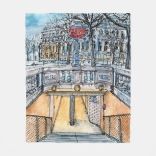 Couverture Polaire Entrée vintage de métro d'aquarelle des