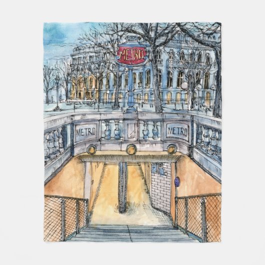 Couverture Polaire Entrée vintage de métro d'aquarelle des (Devant)