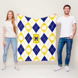 Couverture Polaire équipe de basket-ball en or bleu couleurs Jacquard