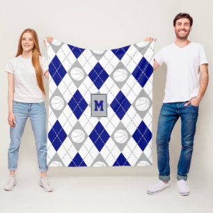 Couverture Polaire équipe de basket-ball gris bleu couleurs Jacquard