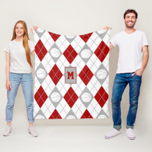 Couverture Polaire équipe de basket-ball gris rouge couleurs Jacquard