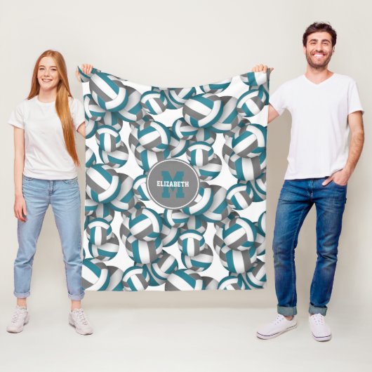 Couverture Polaire Équipe turquoise de l'école grise couleurs volleyb (En situation)