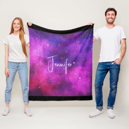 Couverture Polaire Espace rose & violet & Étoiles Faux Galaxy (En situation)