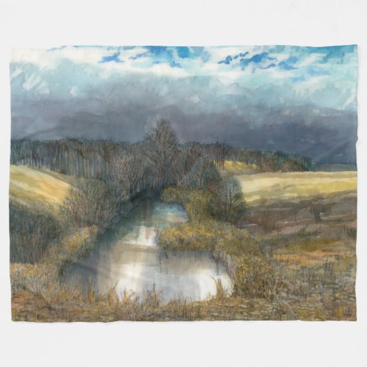 Couverture Polaire Etanche d'automne peinture aquarelle (Devant (Horizontal))