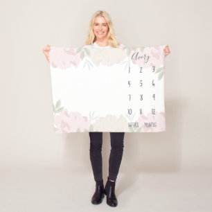 Couverture Polaire Étape importante florale de bébé de pivoines
