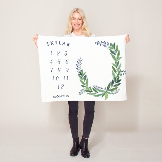 Couverture Polaire Étape importante mensuelle de bébé vert de verdure (En situation)