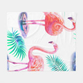 Couverture Polaire Été tropical avec flamants roses feuilles de palmi (Devant (Horizontal))