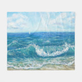 Couverture Polaire Eté, vagues bleues, peinture acrylique. (Devant (Horizontal))